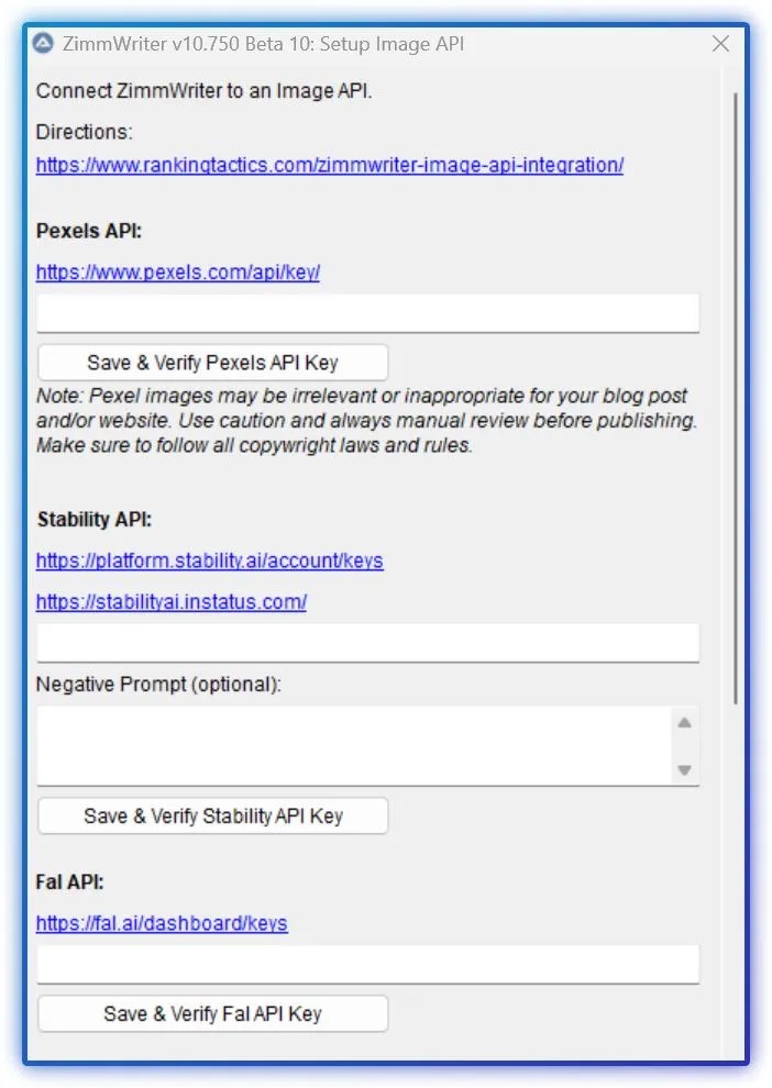 Настройка Image API в ZimmWriter