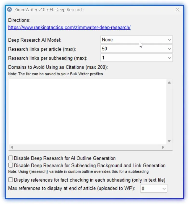 Интерфейс Deep Research