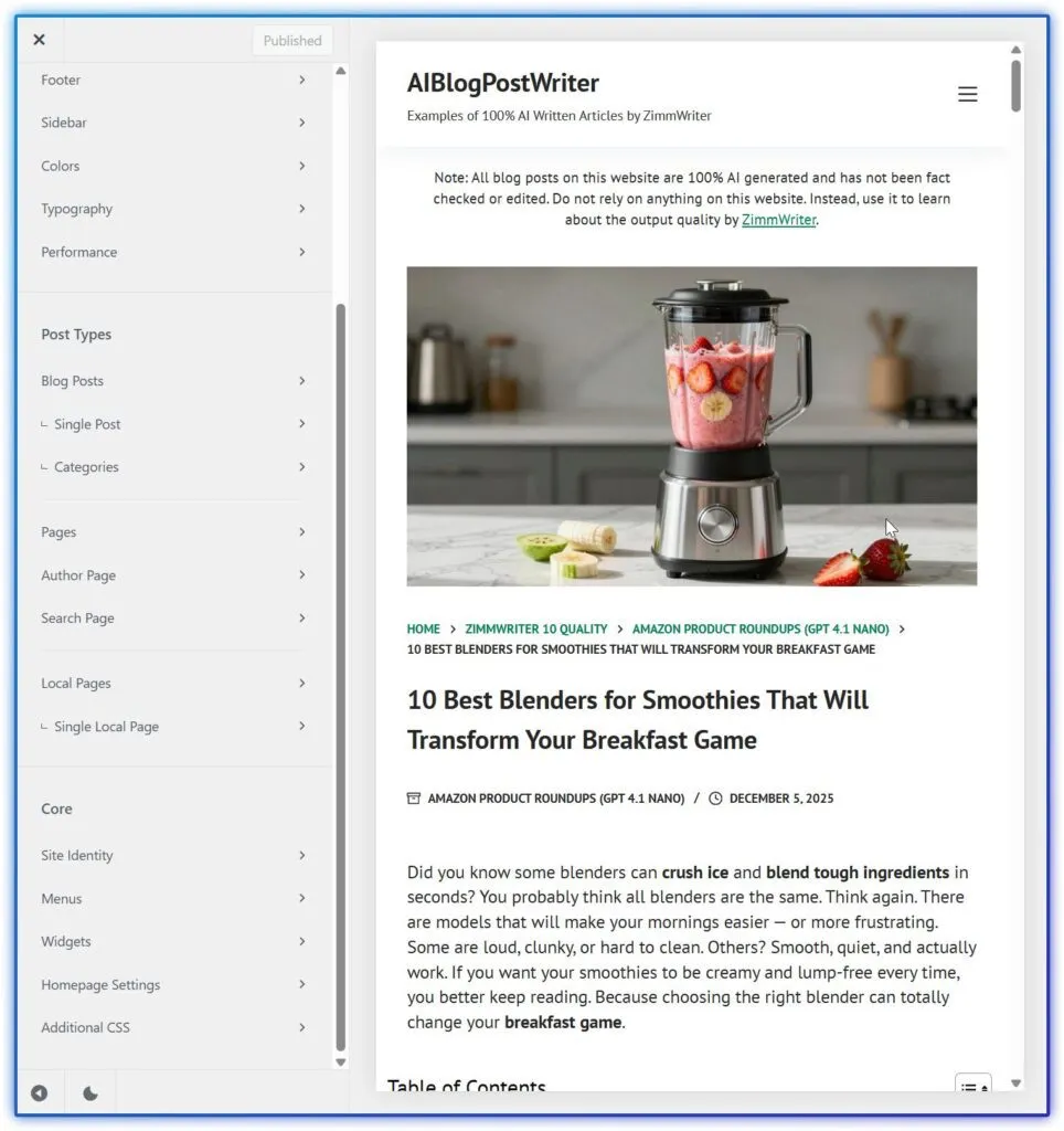 Раздел Дополнительные стили в WordPress